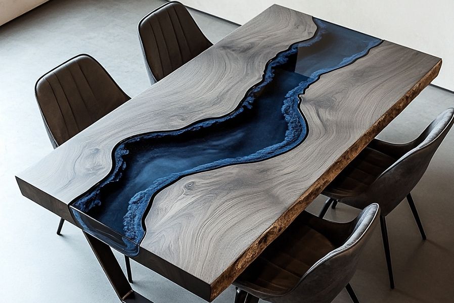 Luxury Dark Walnut Wood Epoxy Resin Table