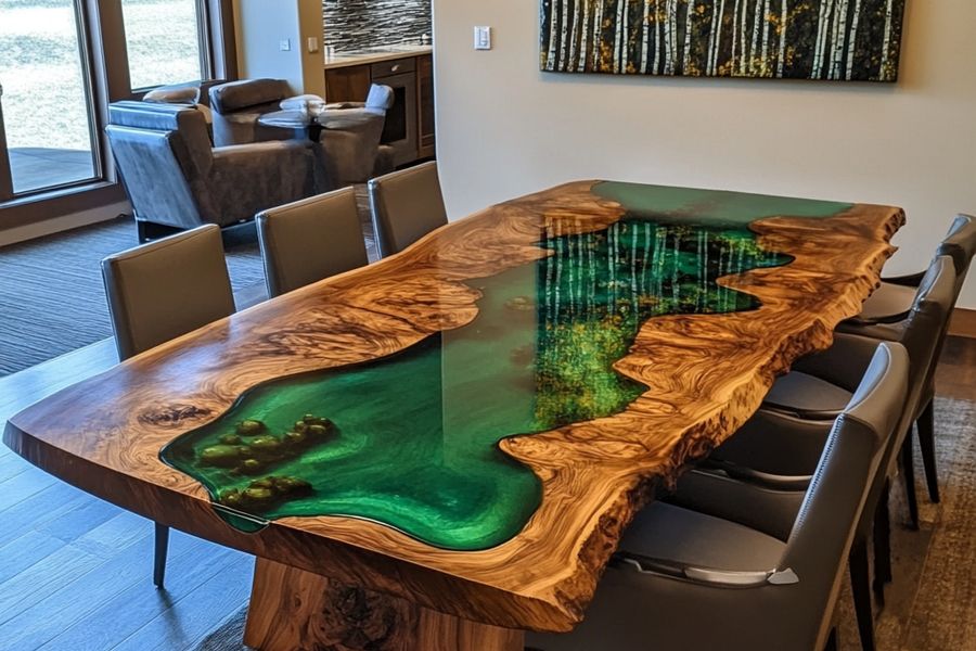 Modern13-Modern Walnut Green River Epoxy Dining Table-1