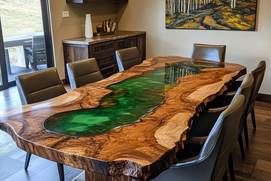 Modern13-Modern Walnut Green River Epoxy Dining Table-2