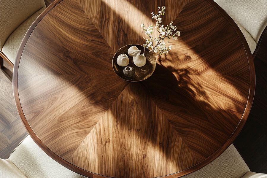 Nordic style luxury black walnut solid wood round dining table