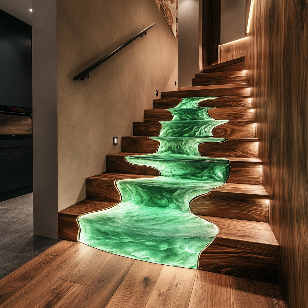 Treasuretabletop Custom Green Epoxy Staircase