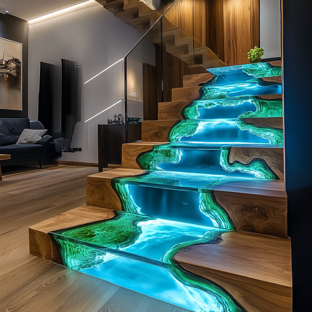 Treasuretabletop Designed Blue Epoxy Staircase